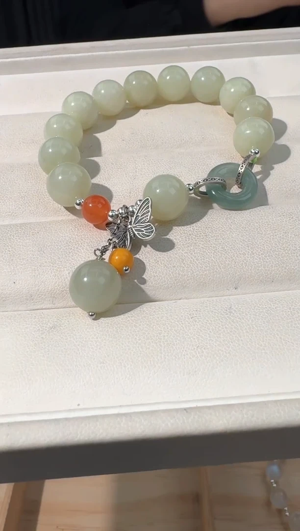 【闪购商品】和田玉手链银S925镶嵌和田玉环环款