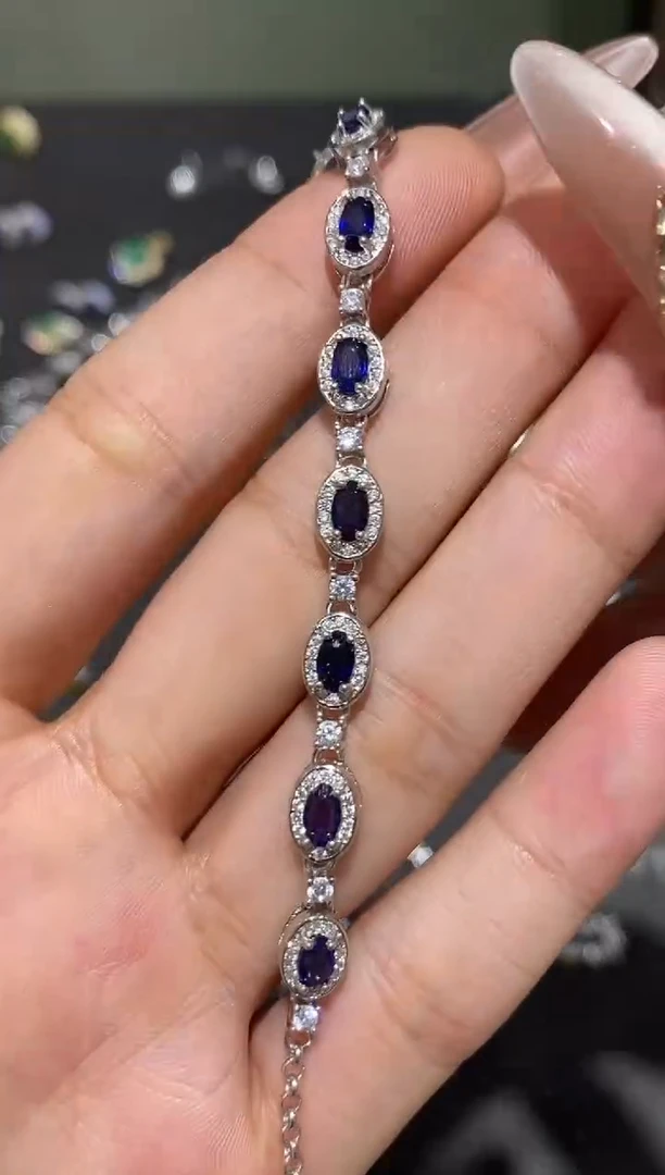 手链蓝宝石银S925镶嵌手链