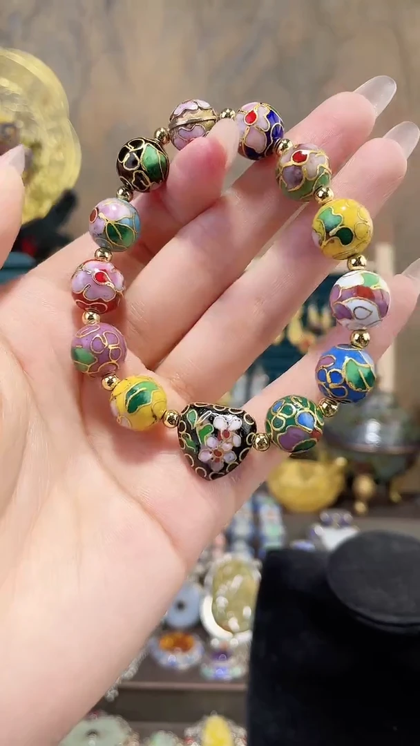 景泰蓝手串多宝1.2加金地加黑色心