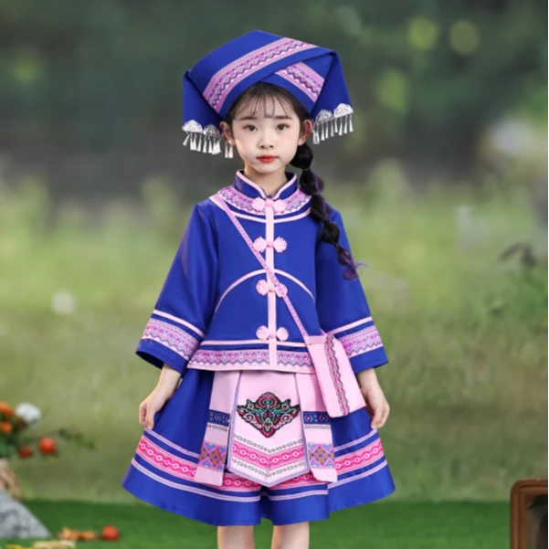 013号 改良版洛丽塔宝蓝可爱型女生少数传统民族服民族风女童
