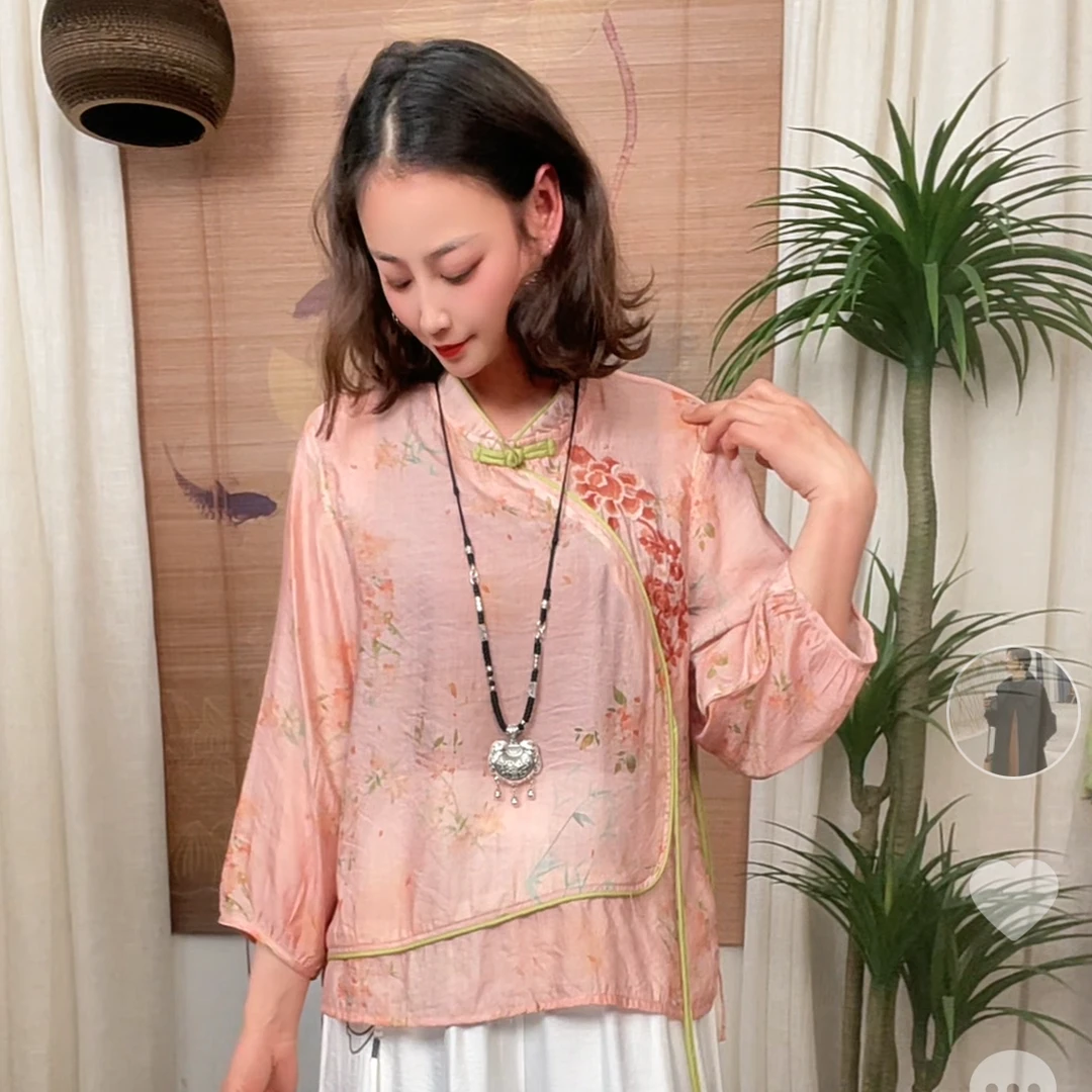 444-6高端三盘扣刺绣显瘦拼接新中式百搭气质网红国风小衫