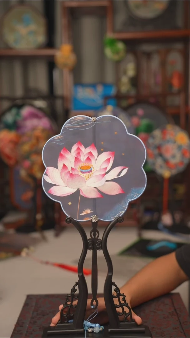 扇子团扇 绣花双面非遗