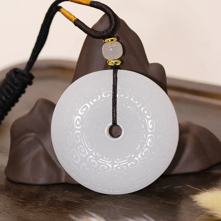 天然新疆玉石回纹平安扣玉吊坠金丝玉挂坠无事牌年货真品玉男款