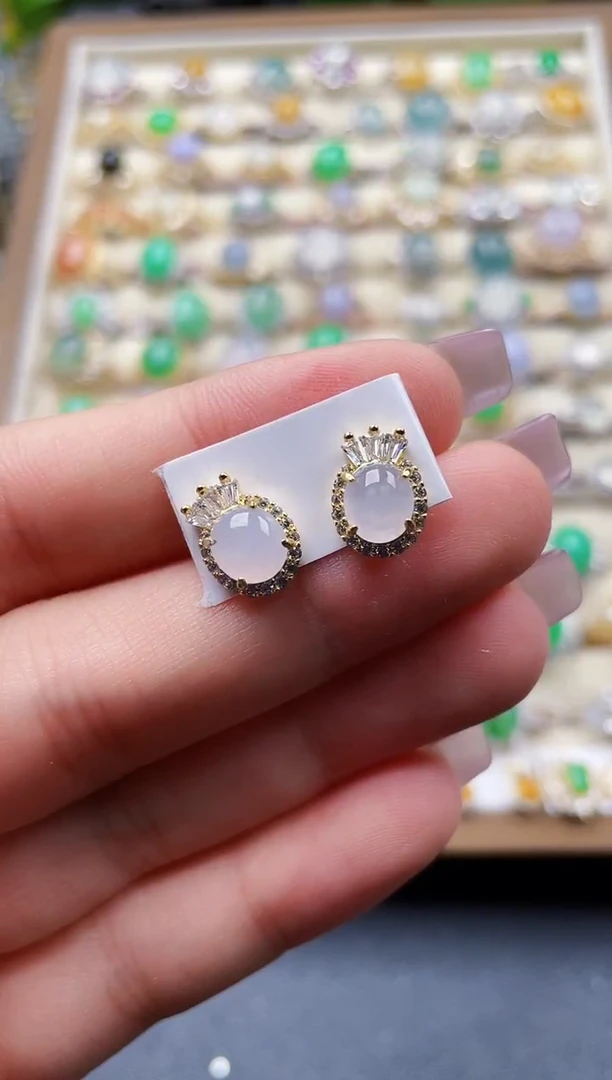 银S925镶嵌翡翠耳饰119