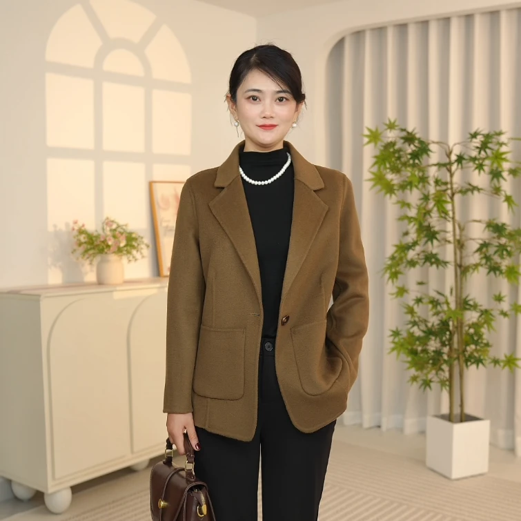 修身短款老钱风毛呢外套轻职纯羊毛双面呢外套