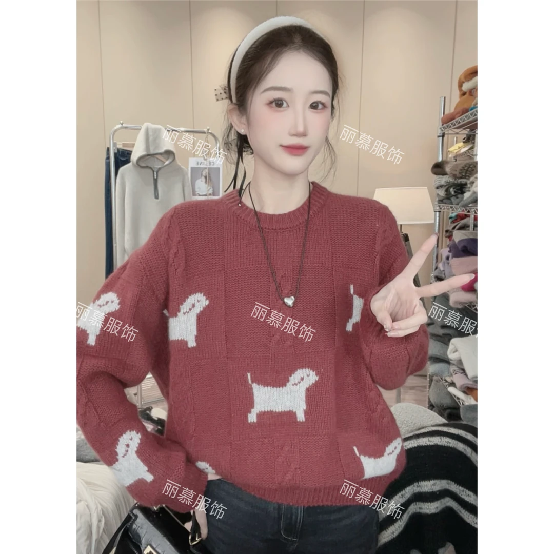 【小狗麻花】圆领加厚小狗提花秋冬时尚洋气针织套头毛衣1178