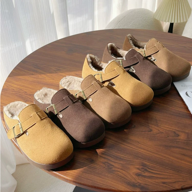 凯撒KAISER秋冬保暖一脚蹬勃肯鞋厚底加绒休闲女鞋