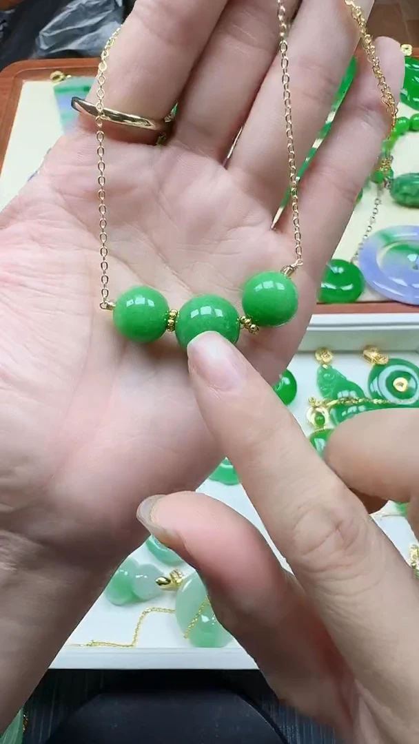 吊坠(赠链)14K金镶嵌翡翠微笑链