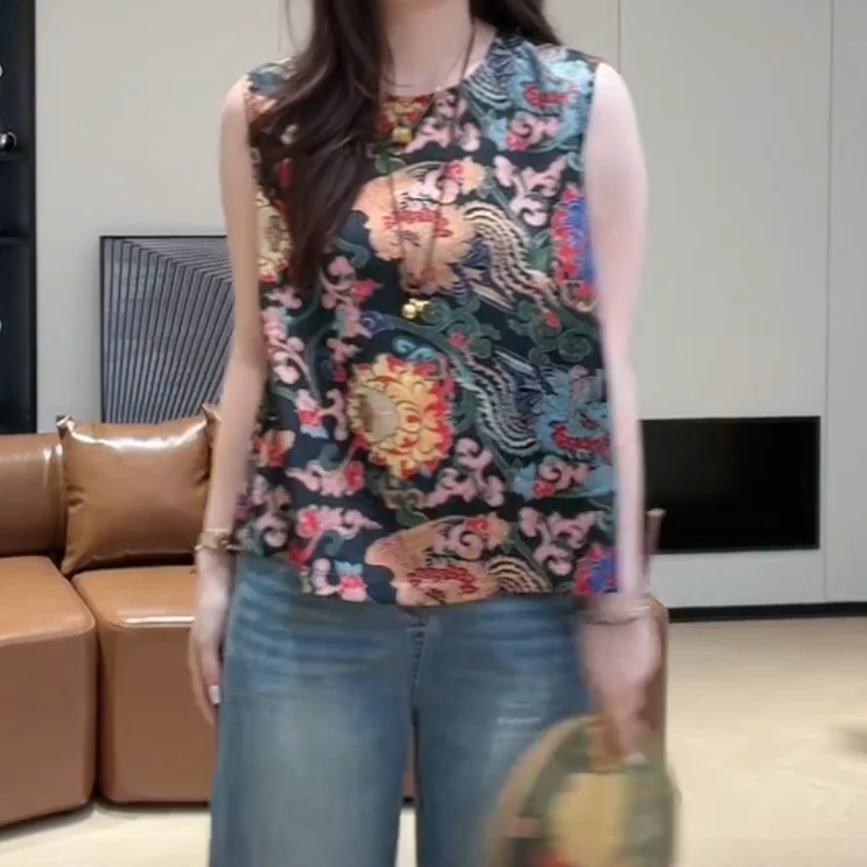 小众复古设计款新中式碎花无袖上衣2025夏季新款百搭时尚漂亮小衫