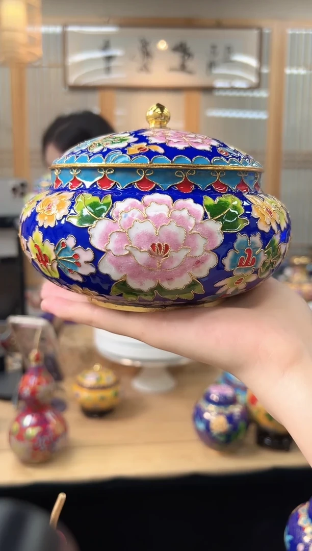 景泰蓝花丝喜子罐6寸XZG002蓝色