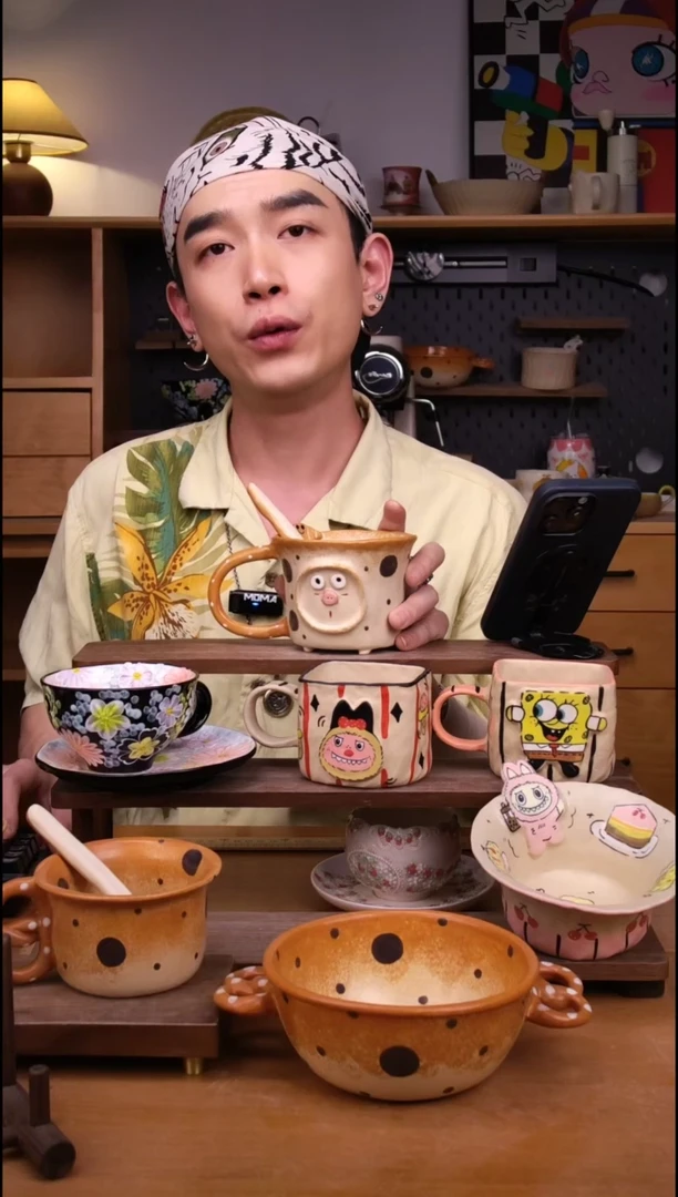 杯子景德镇可爱设计师款陶瓷（带搅拌棒）