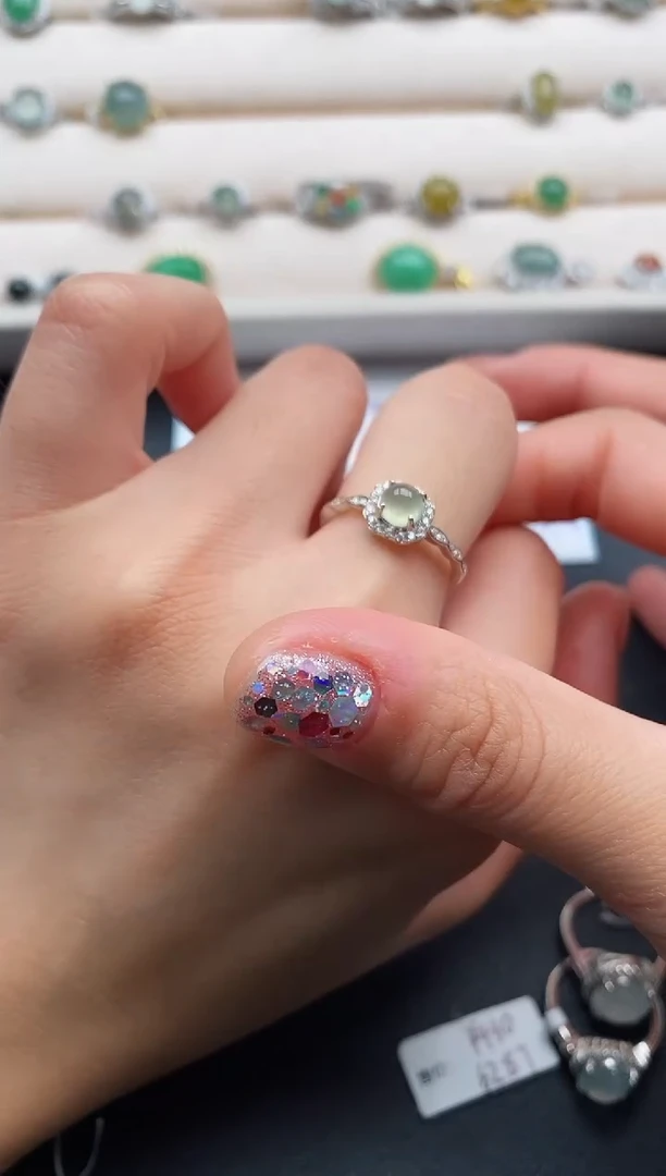 银S925镶嵌戒指翡翠3333333+6