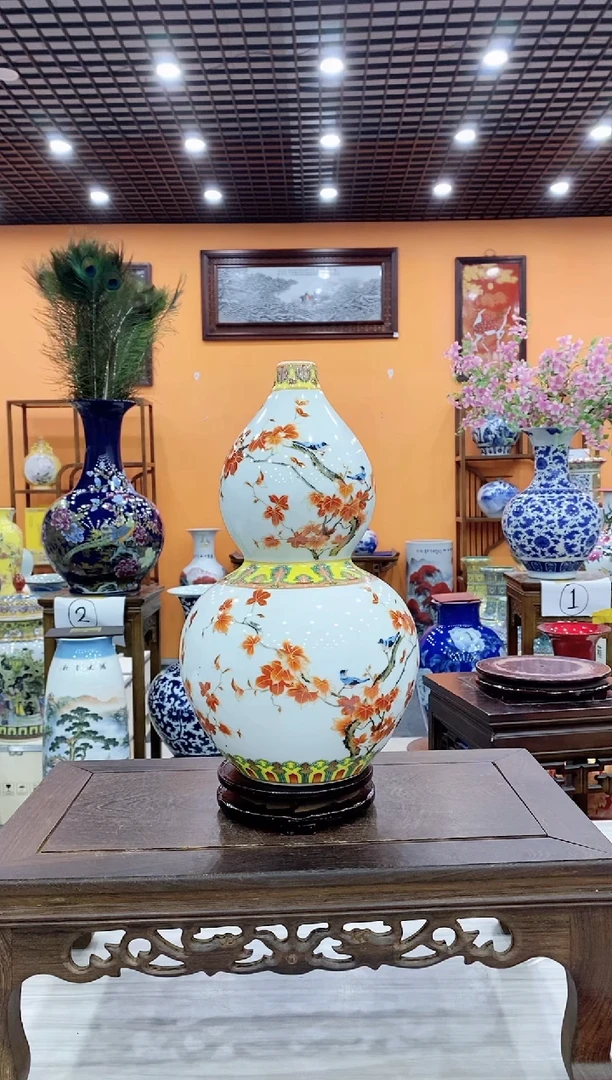 摆件晓凡《金秋枫情》葫芦+旋转底座