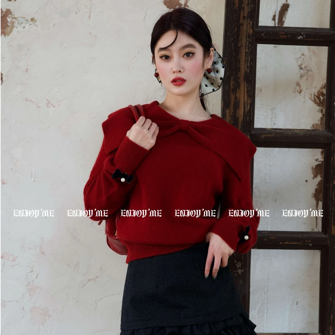 ENJOY'ME漂亮朋友翻领蝴蝶结针织上衣160743743