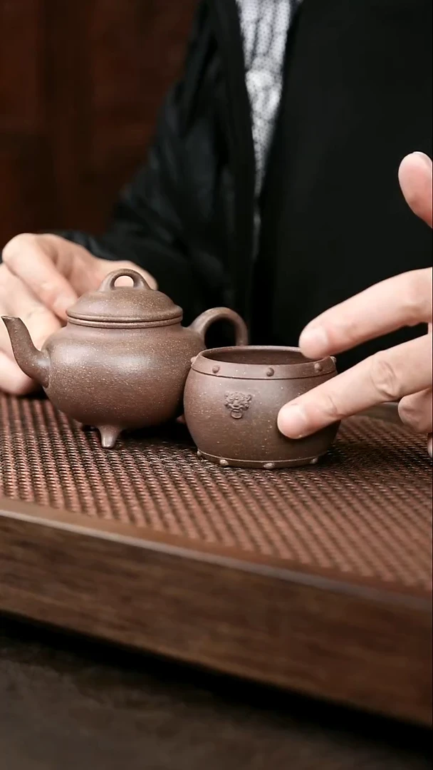 茶壶紫砂岩中泥三足水平+战鼓杯6