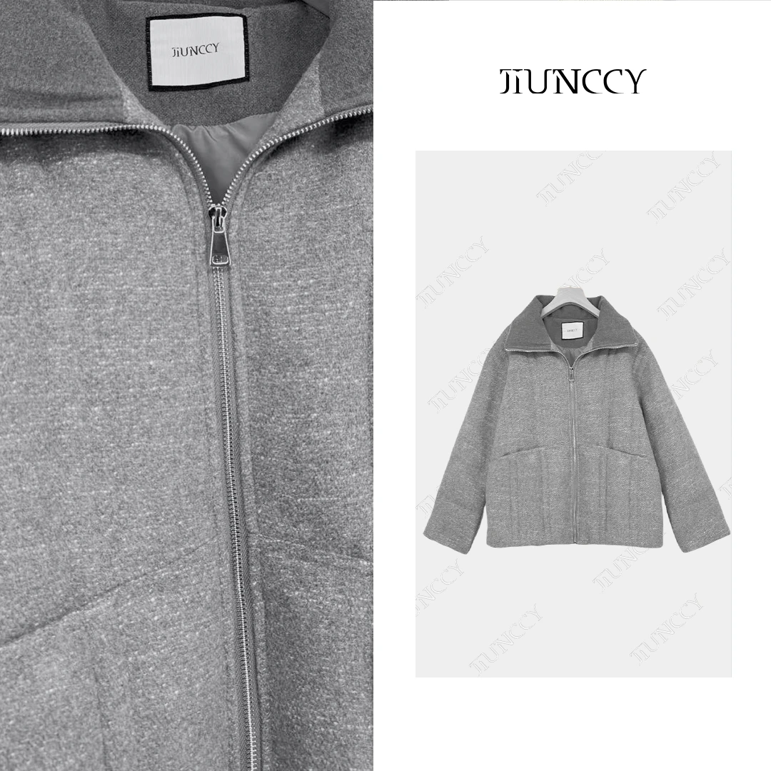 JIUNCCY【晴空】羊毛花纱混纺可翻可立领90白鹅绒服大衣 42YRF118