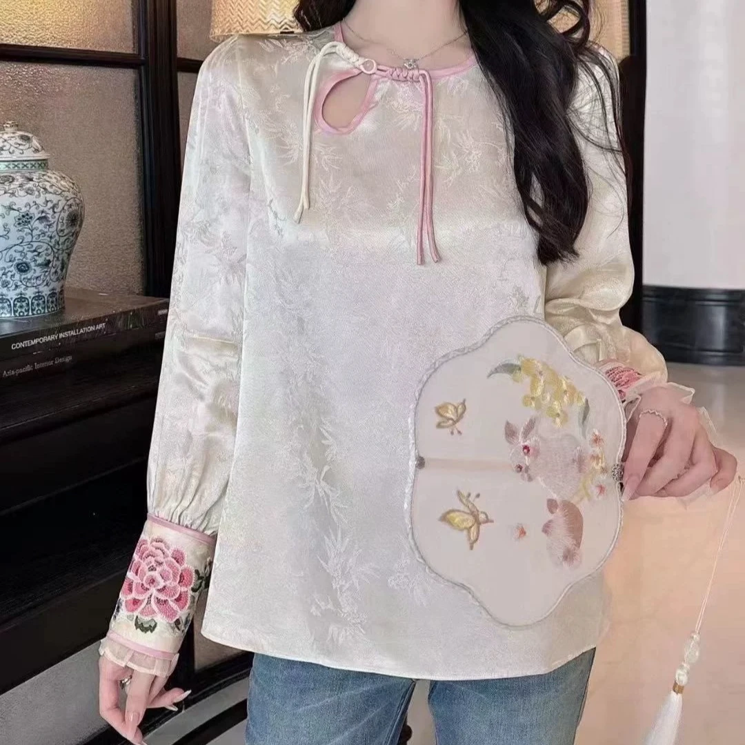 深圳南油女装打籽绣新中式国风提花上衣女--59
