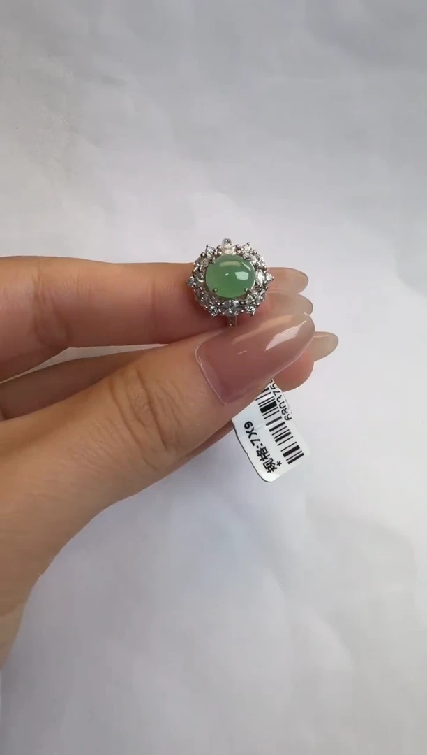 银S925镶嵌戒指翡翠通体925银镶缅甸A货翡翠戒指322