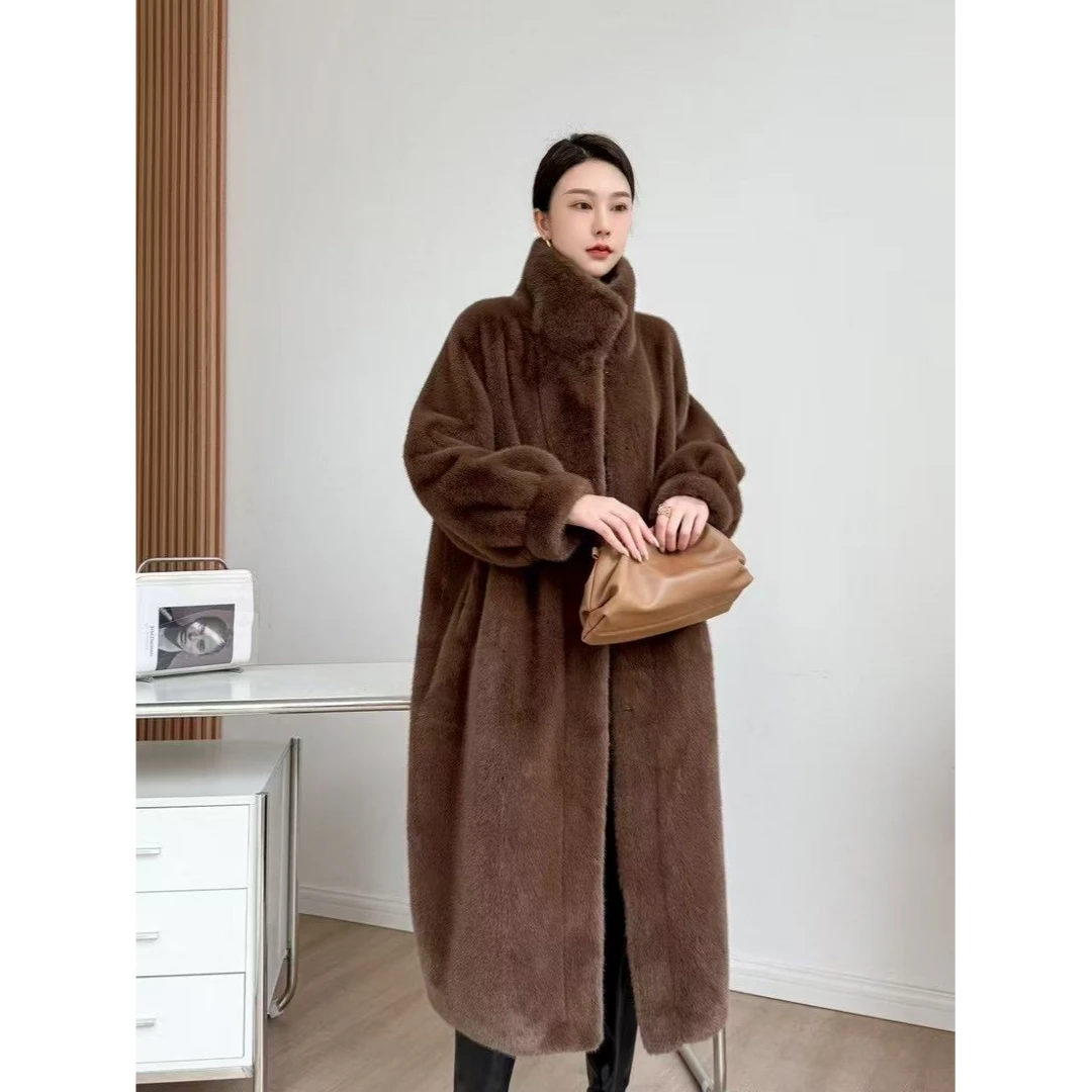 24050气质女士宽松中长款时尚韩版毛毛外套网红百搭保暖冬季加厚