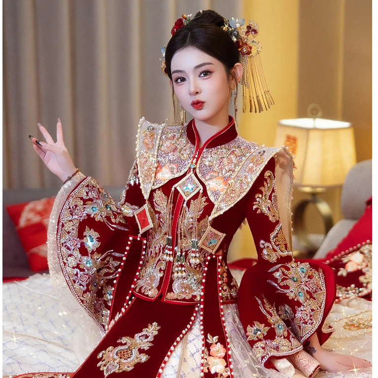 凤冠霞帔重工秀禾服婚服2025新款新娘中式婚服结婚出阁嫁衣敬酒服