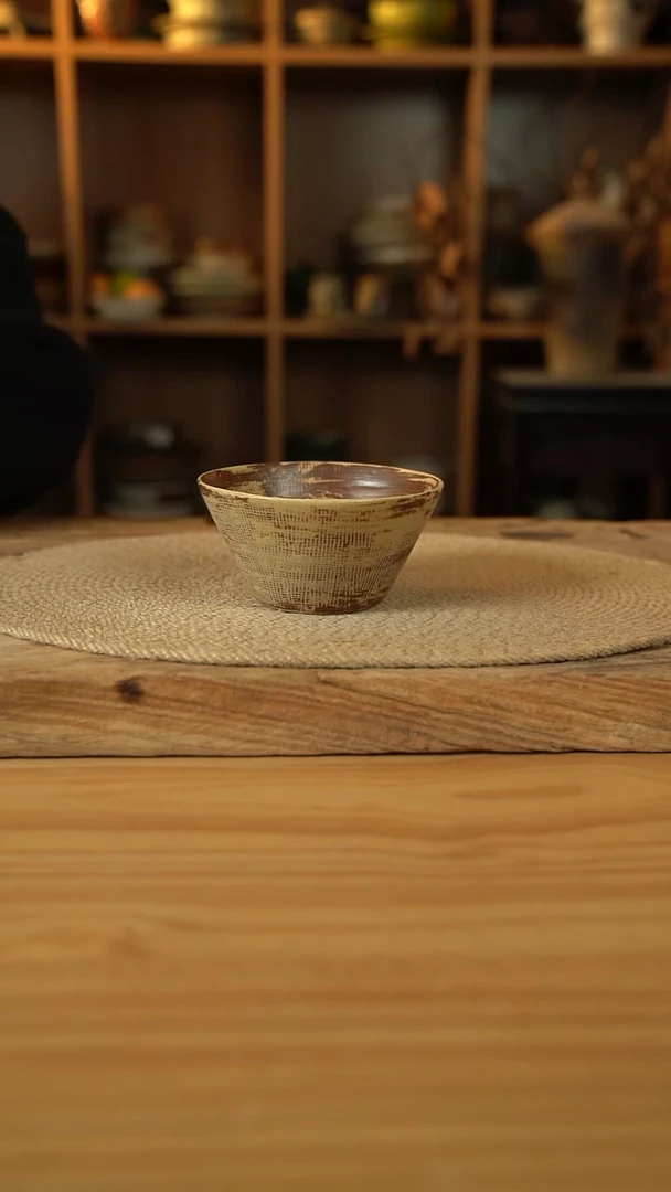 394布里纹黄系列的5英寸直筒斗笠碗1个