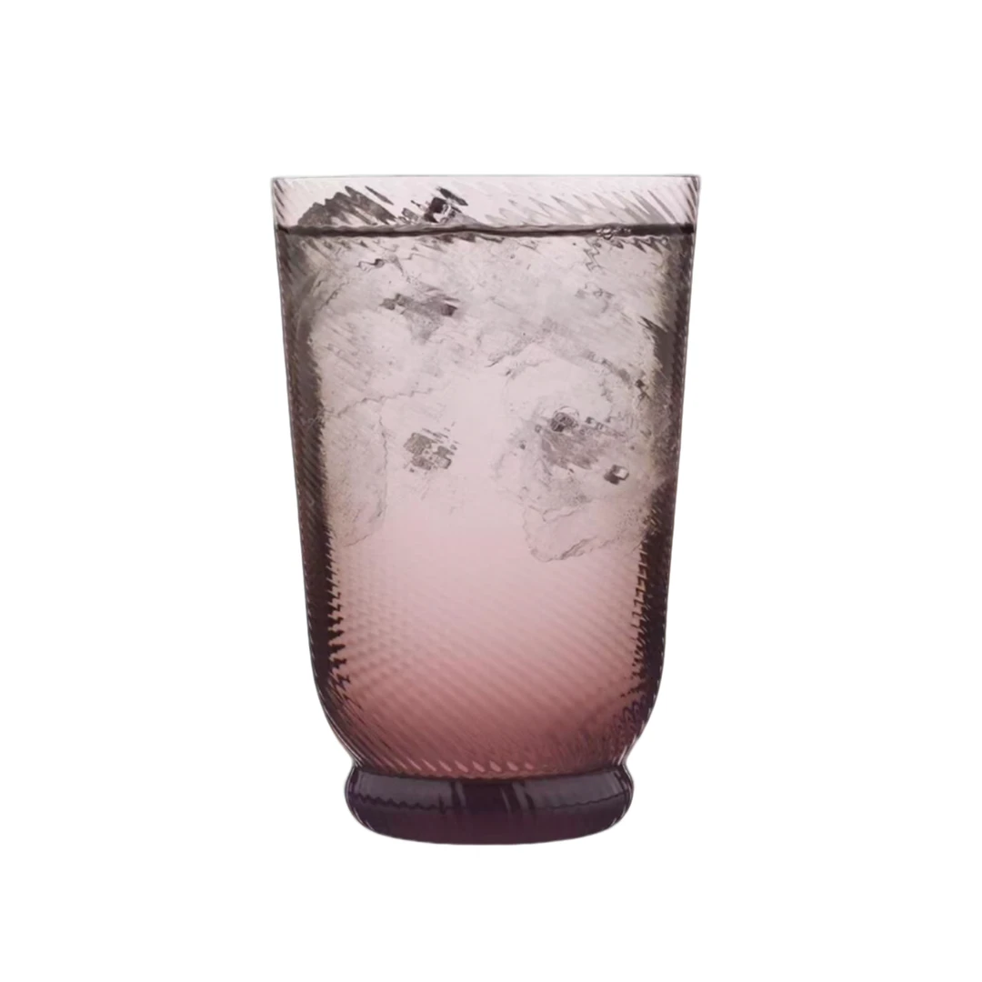 【XR家】450ML 烟熏李 玻璃手握果汁杯 冰饮杯 漱口杯 宫廷风 浮雕