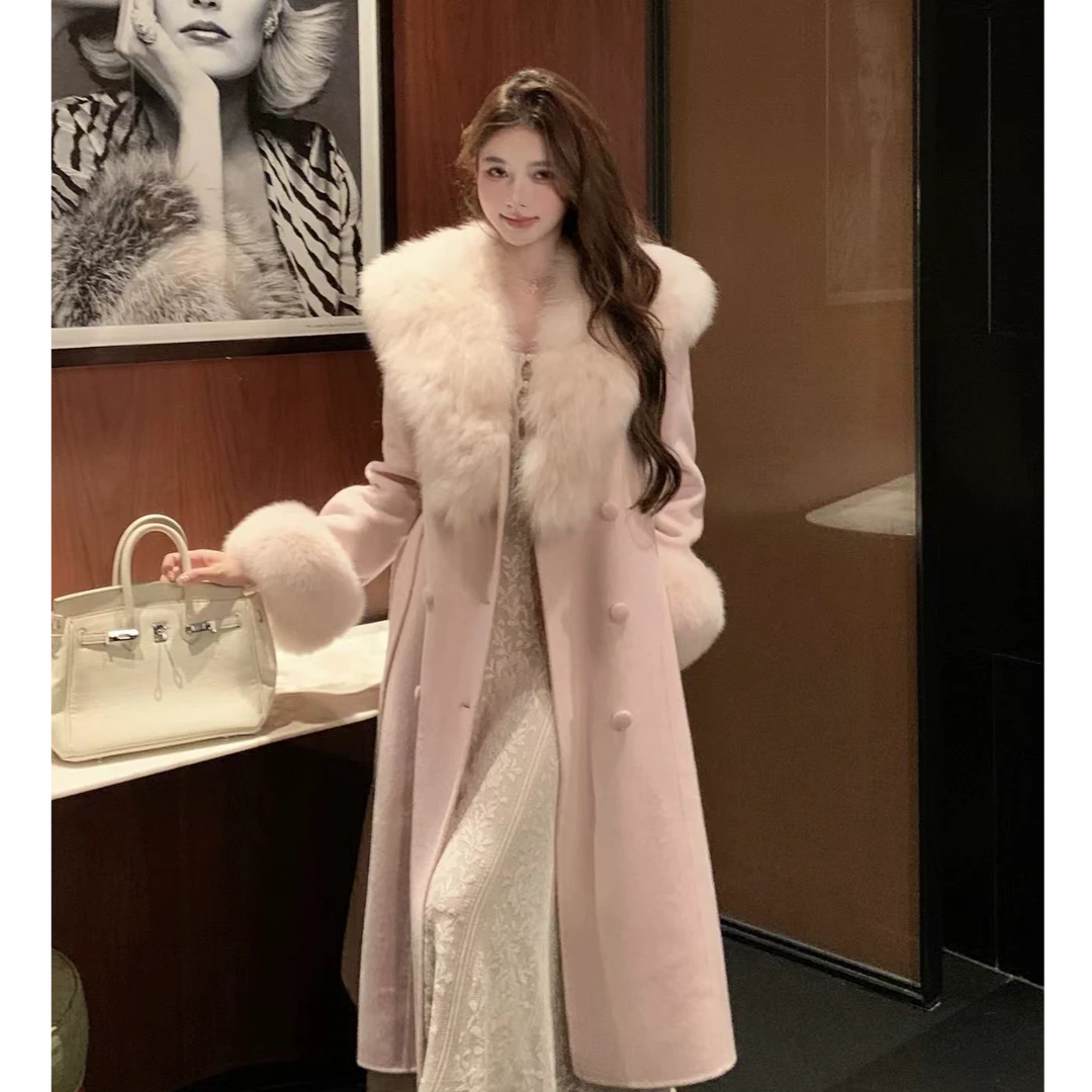 2025秋冬毛呢新款毛领中长款呢子大衣女S111282