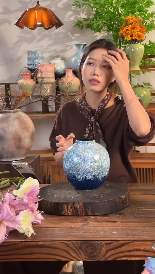 【蔚蓝海岸-小圆口瓶】无孔水培桌面陶瓷花瓶干花鲜花插花花器