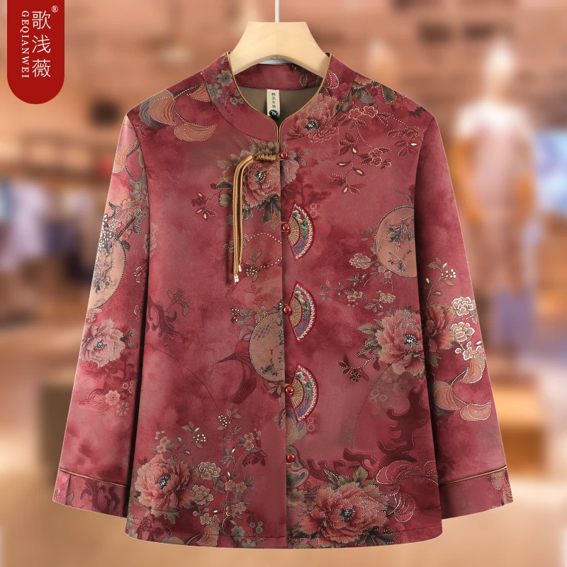 奶奶春秋外套中老年人长袖衬衫女老太太春装衬衣妈妈国风薄款上衣