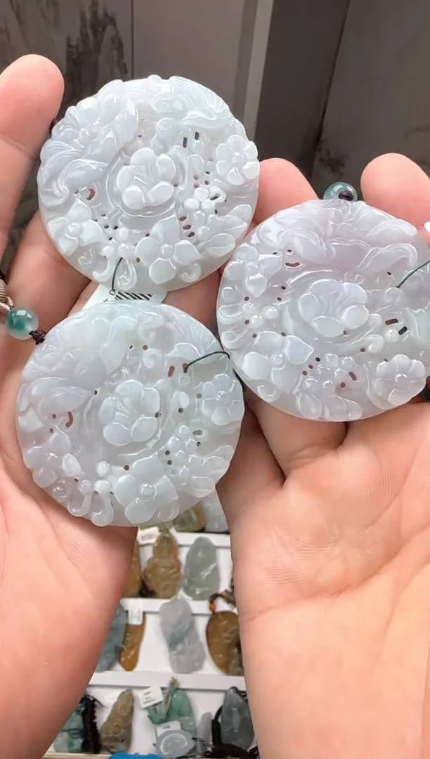 吊坠(不含链)未镶嵌翡翠天然缅甸A货翡翠（花开富贵）多样性发其一