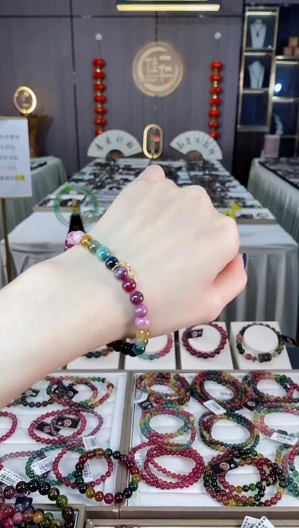 未镶嵌老矿碧玺彩虹单圈手串6mm+碧玺dan多样性发货一条