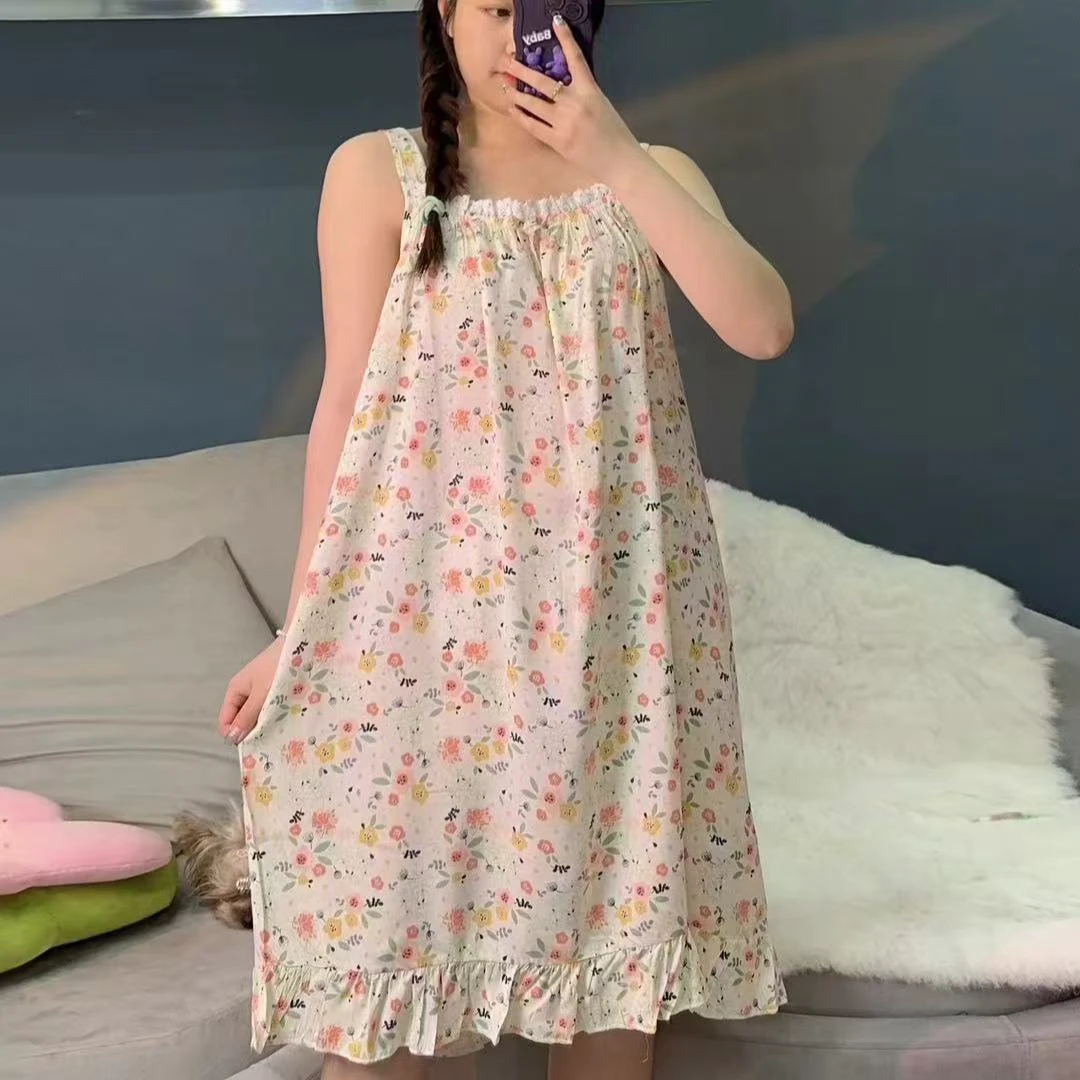 中长裙吊带透气减龄显白吊带睡裙家居服宽松大码