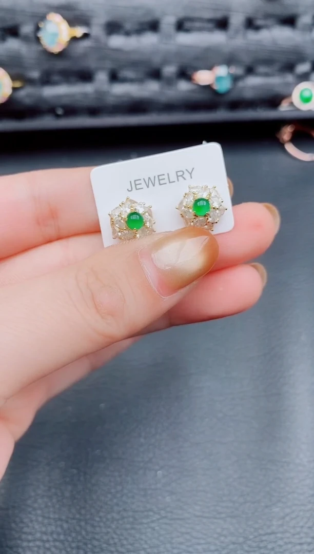 【闪购商品】翡翠耳饰银S925镶嵌天然a货翡翠535