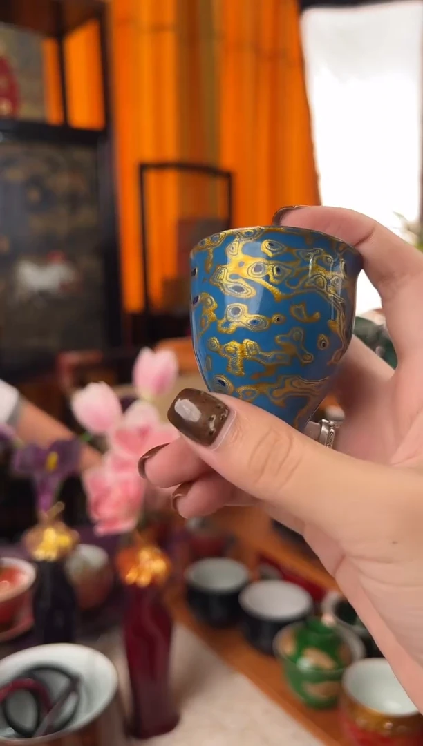 蓝金一口杯-太古大漆