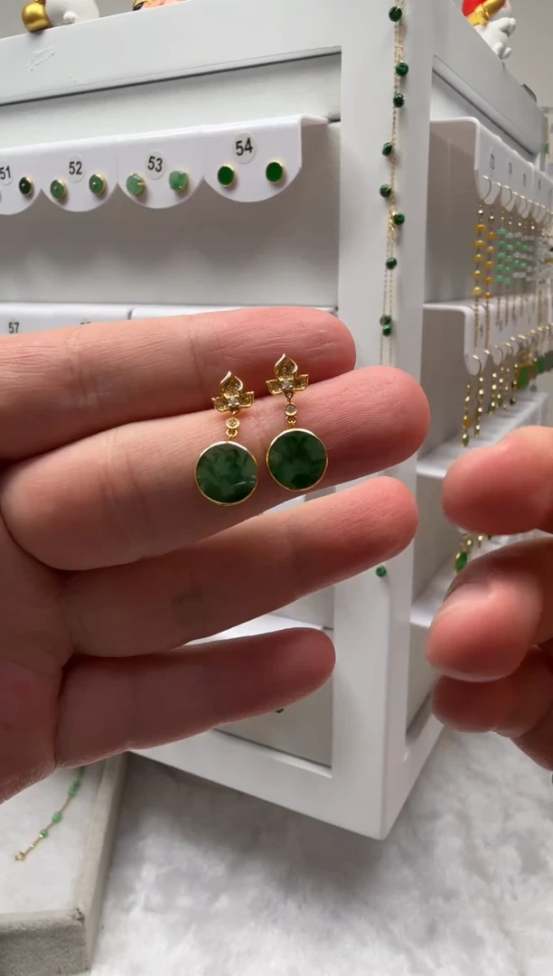 18K金镶嵌翡翠耳饰缅甸天然翡翠a货
