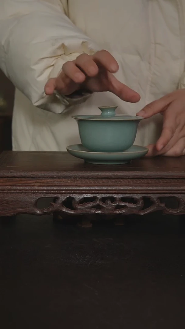 摆件瓷仿古手工元宝盖碗