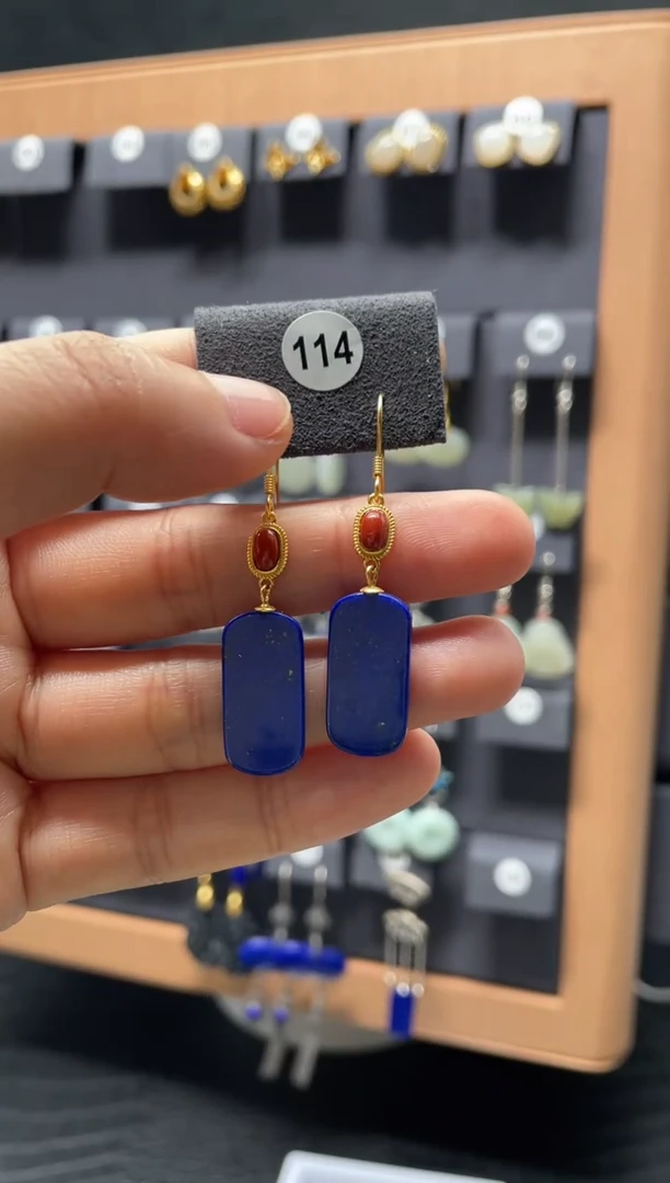 【闪购商品】青金石耳饰银S925镶嵌0114