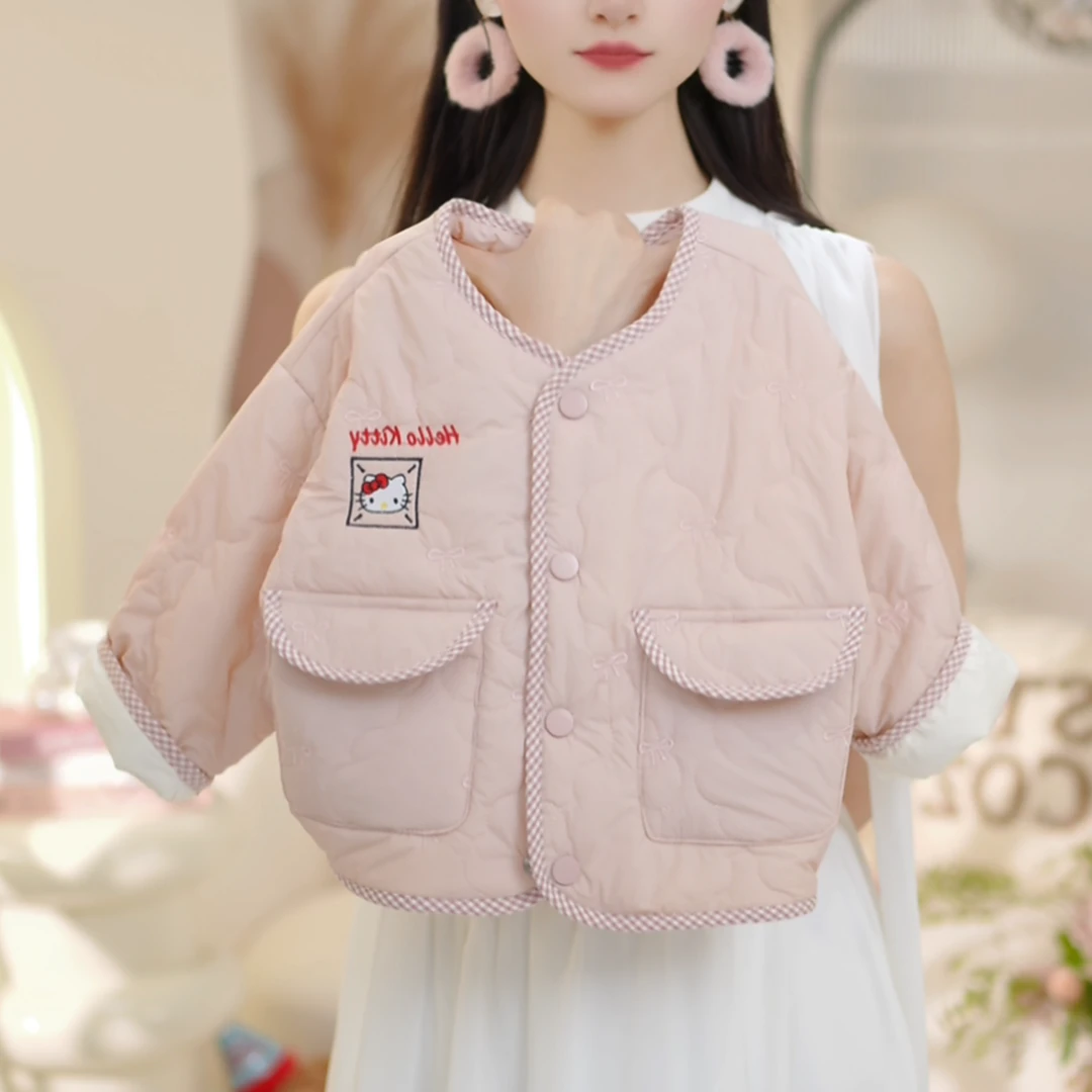 【现货】女童2025冬季新款卡通刺绣加绒加厚百搭圆领小棉服C23801