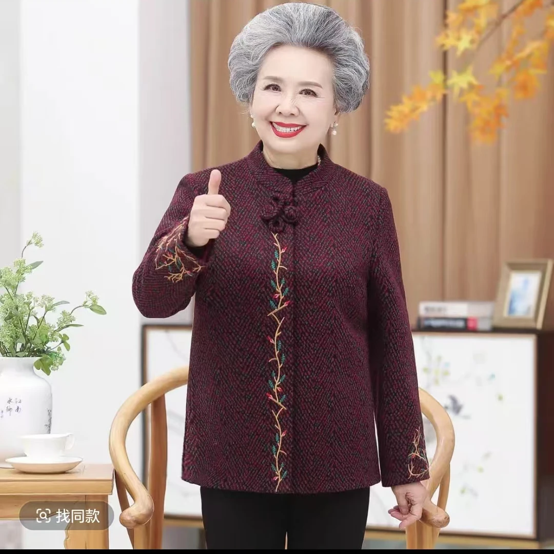 8170 红小 春秋款外套翻领长袖上衣妈妈装绣花阔太太衣 新仓库