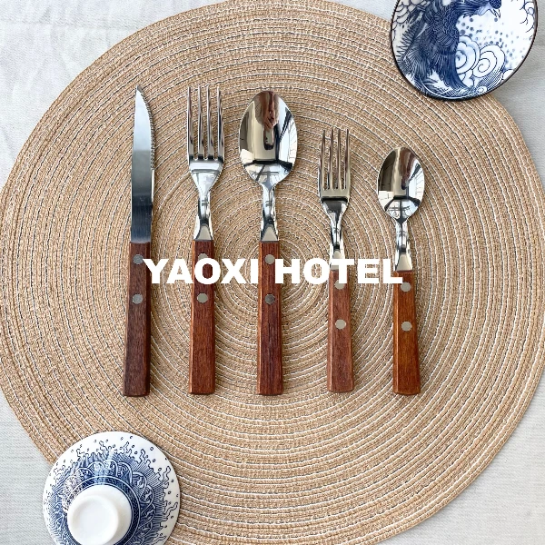 【日版】梨木柄勺子叉子日式复古不锈钢餐具西餐刀叉甜品勺
