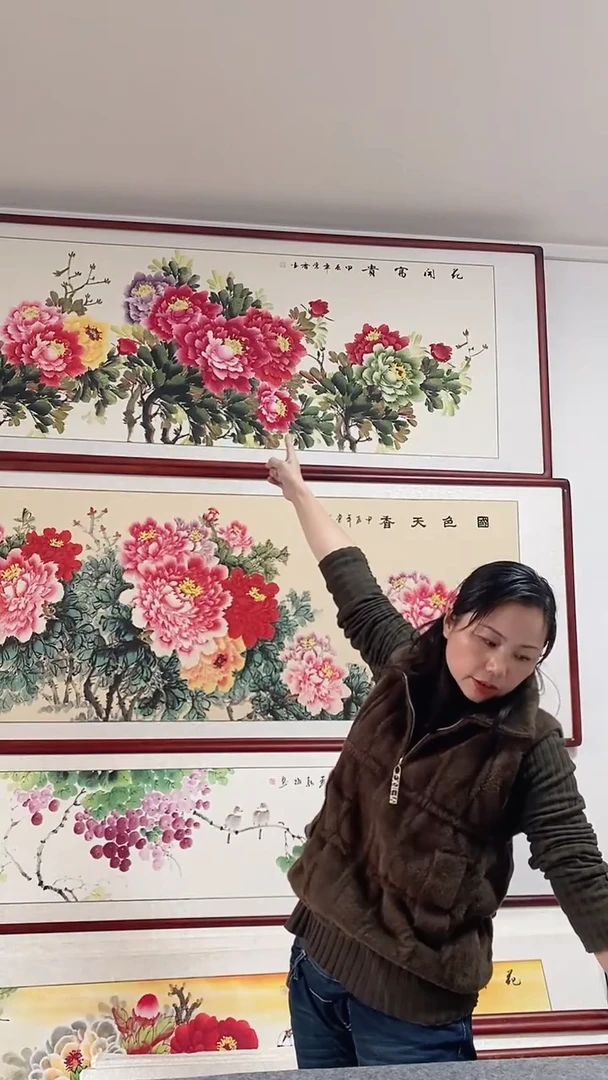 国画纯手绘五色牡丹