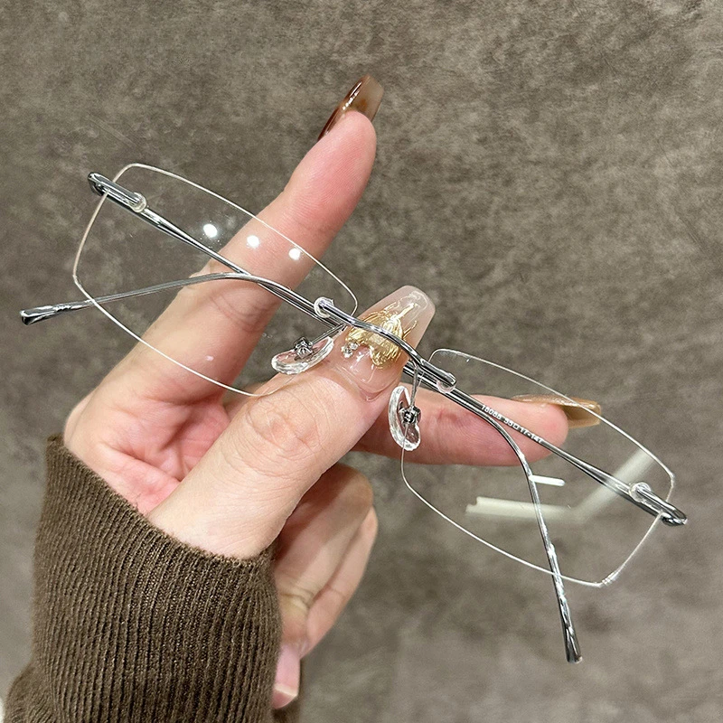 超轻钛架无边框眼镜女款近视可配度数高级感纯欲无框显脸小眼睛架