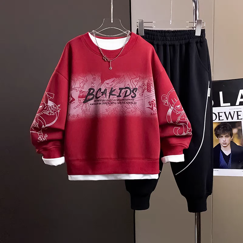 哪吒童装男童春装套装2025新款中大童春秋卫衣时髦运动两件套