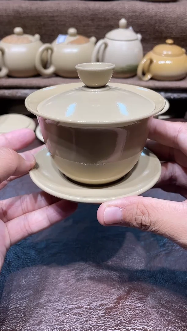 泥塑弼双纯手工青釉盖碗