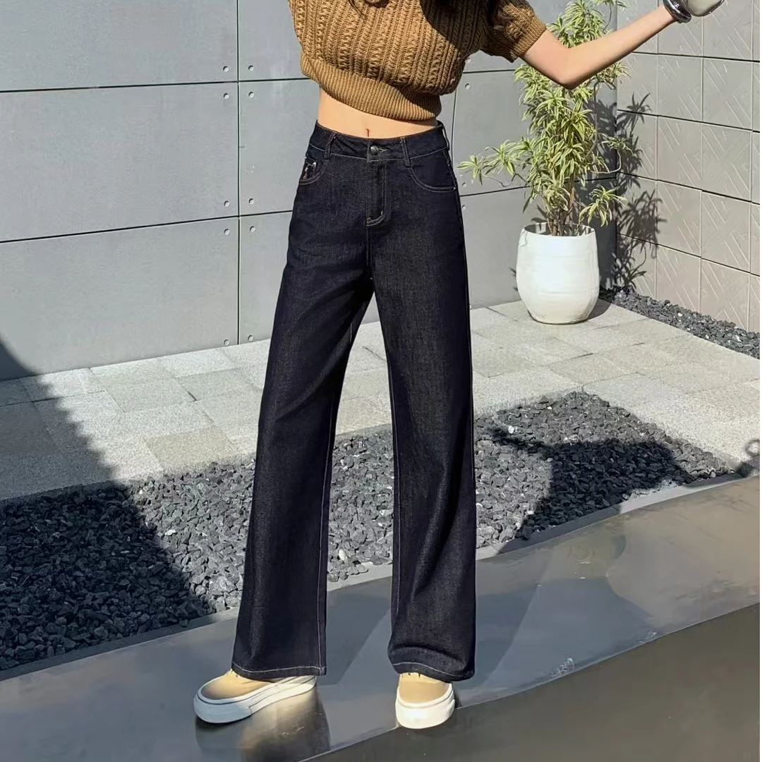 25109牛仔裤女直筒裤2025春夏复古窄版阔腿裤女高腰丹宁牛仔长裤
