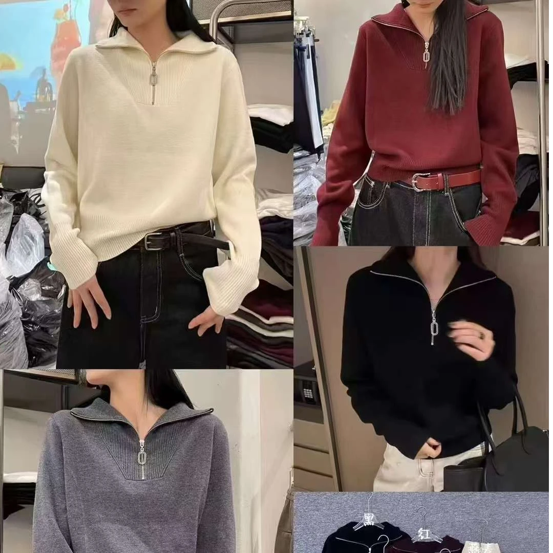 7338半领拉链款针织羊毛衫休闲百搭气质感