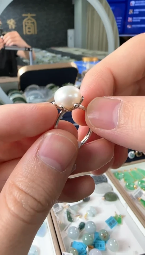 银S925镶嵌戒指淡水珍珠珍珠戒指