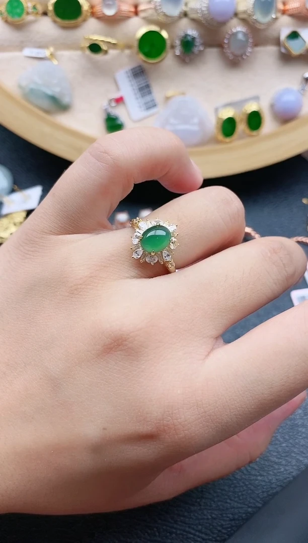翡翠戒指银S925镶嵌1111
