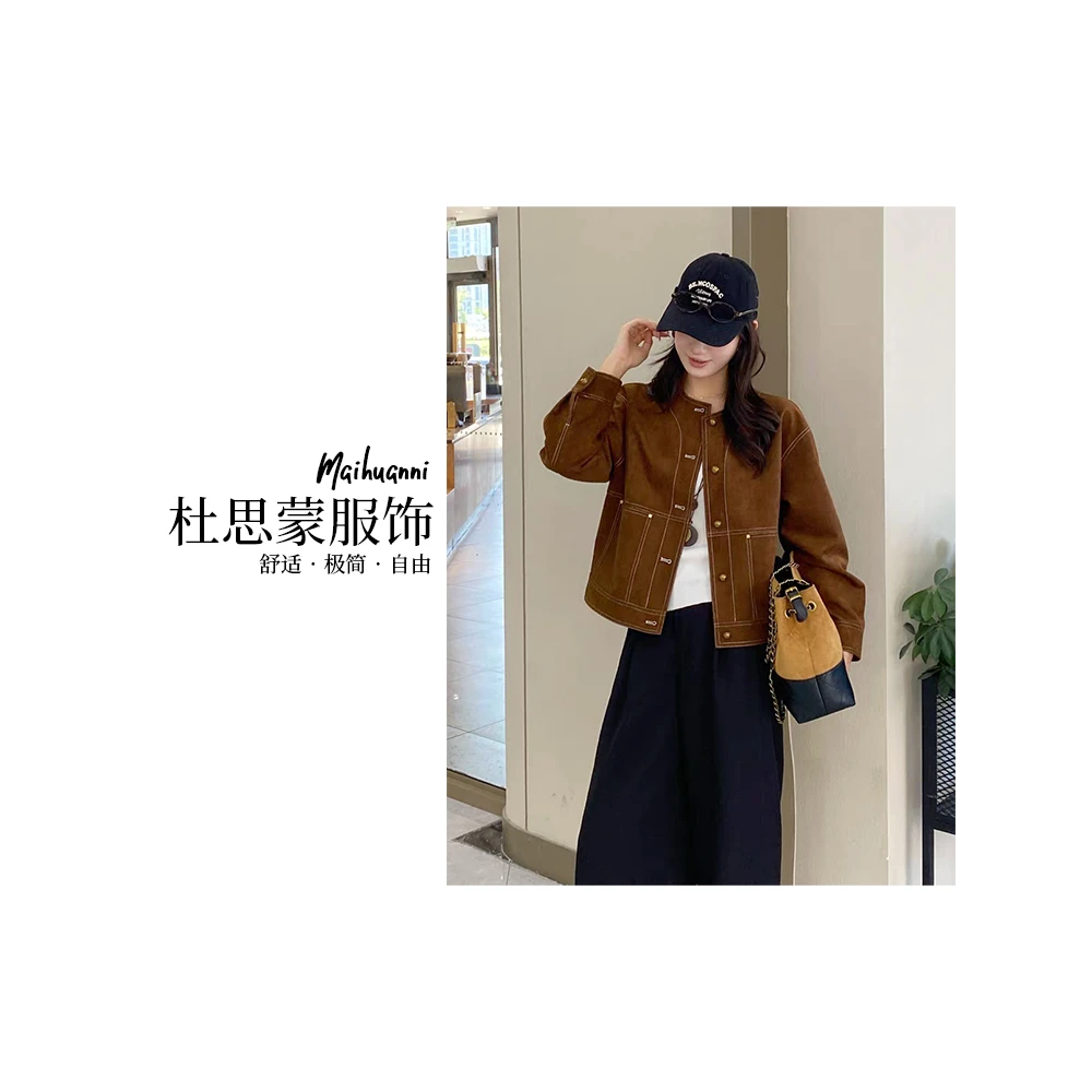 （杜思蒙服饰）Q2588-“宝藏衣橱”  韩版酷帅休闲风鹿皮绒短款外套