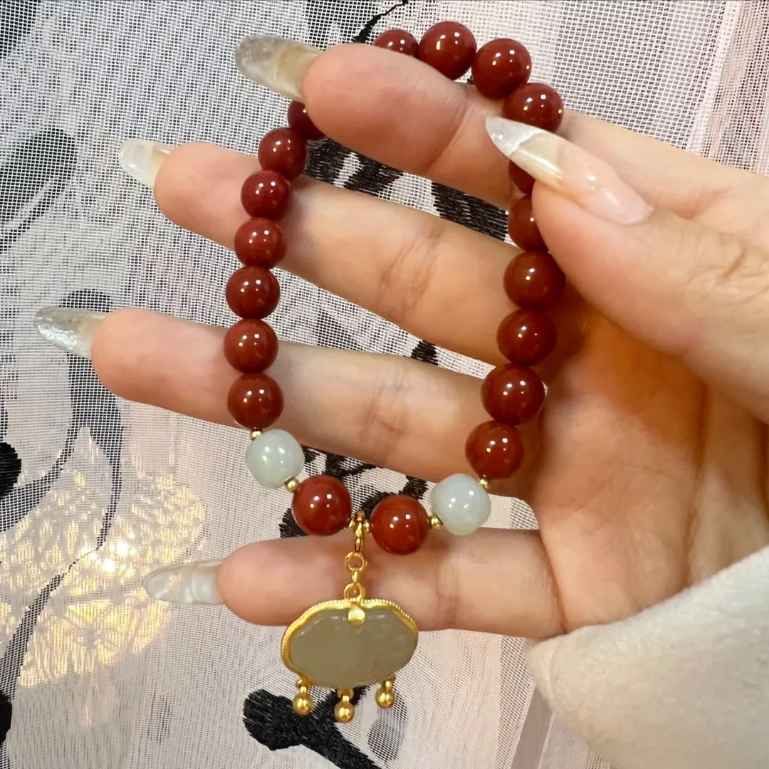 合金珐琅手链 红色女款时尚手环天然红国风单圈女士手绳